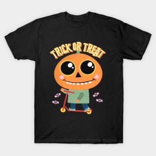 Halloween Cute Pumpkin Kid on Scooter T-Shirt